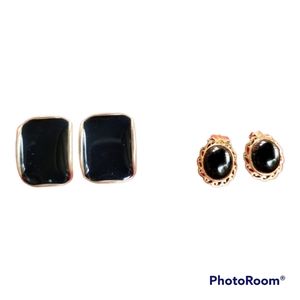 2pair Vtg Black &Goldtone Clip Earrings